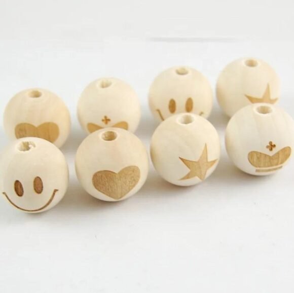Cuentas de madera de 20 mm con diseño - 20 unidades - Imagen 3