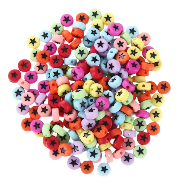 Cuentas Multicolor Con Estrellas Negras - 50 gramos