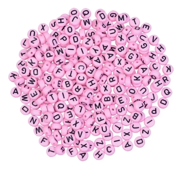 Cuentas Rosadas Con Letra Negra - 50 gramos - Imagen 2